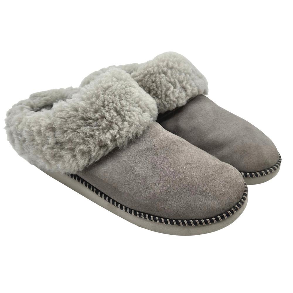 OluKai Kui Womens 10 Fog Grey Nubuck Leather Shearling Lined Slippers Shoes